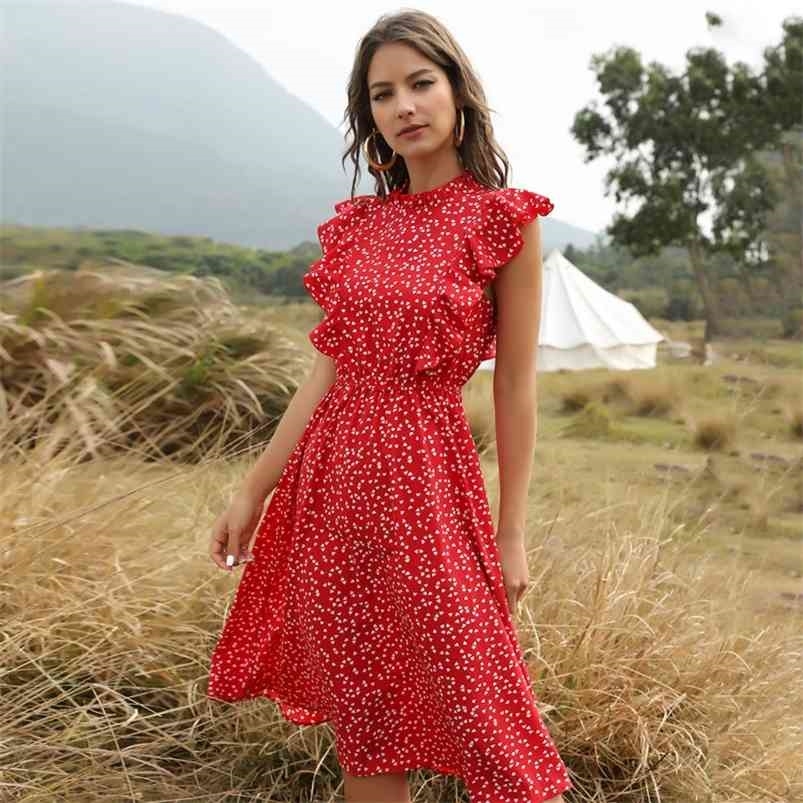Summer Ladies Elegant Heart Dot Print Dres Butterfly Sleeve Ruffles Medium Long Vacation Blue Black Red 210701
Summer Ladies Elegant Heart Dot Print Dres Butterfly Sleeve Ruffles Medium Long Vacation Blue Black Red 210701