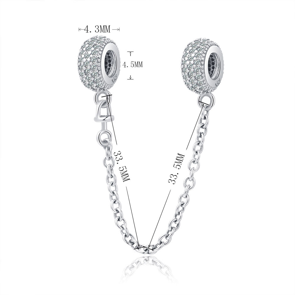 Fit Original Brand Charm Bracelet Real 925 Sterling Silver Ice Zirconia Reflexion Crystal Safety Chain Making Bead DIY Berloque