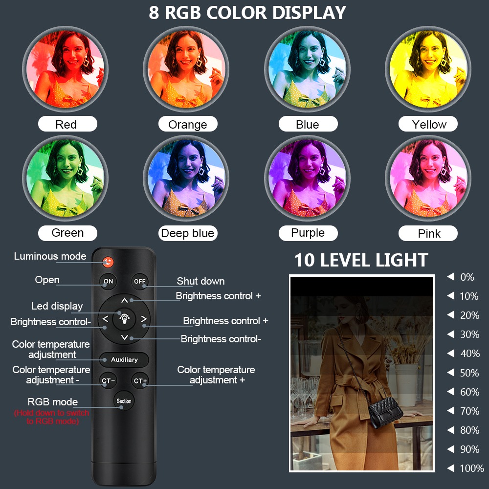 Handheld Light Stick Wand RGB Fill Light with 160cm Tripod Stand Flash LED Lamp Colorful Photography Lighting Remote Speedlight