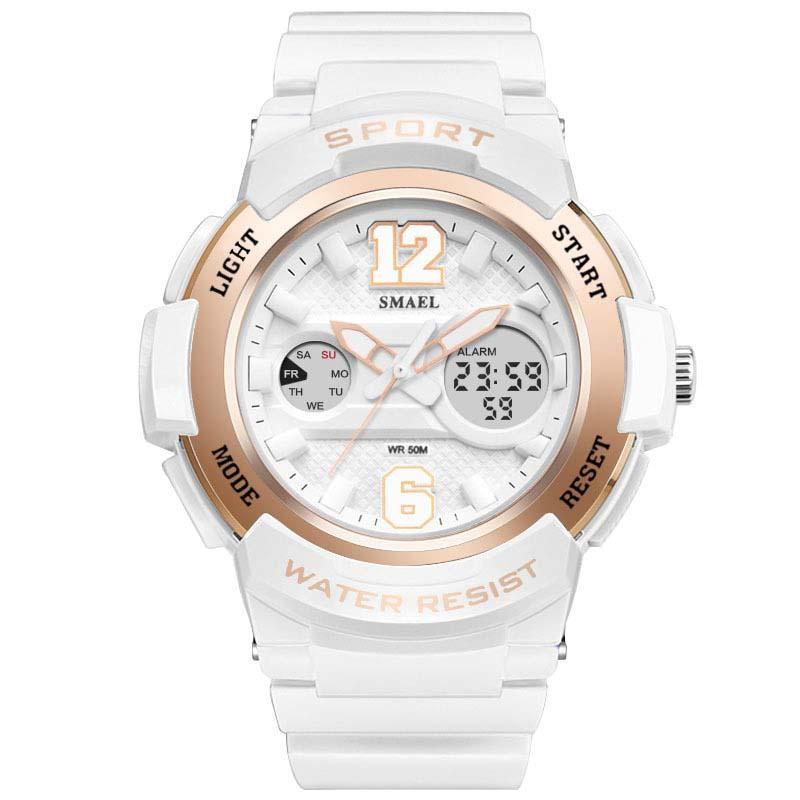 Wristwatches SMAEL White PU Watchband Women Dual Display Women's Quartz Watch Lady Fashion Watches 30M Waterproof, Orange