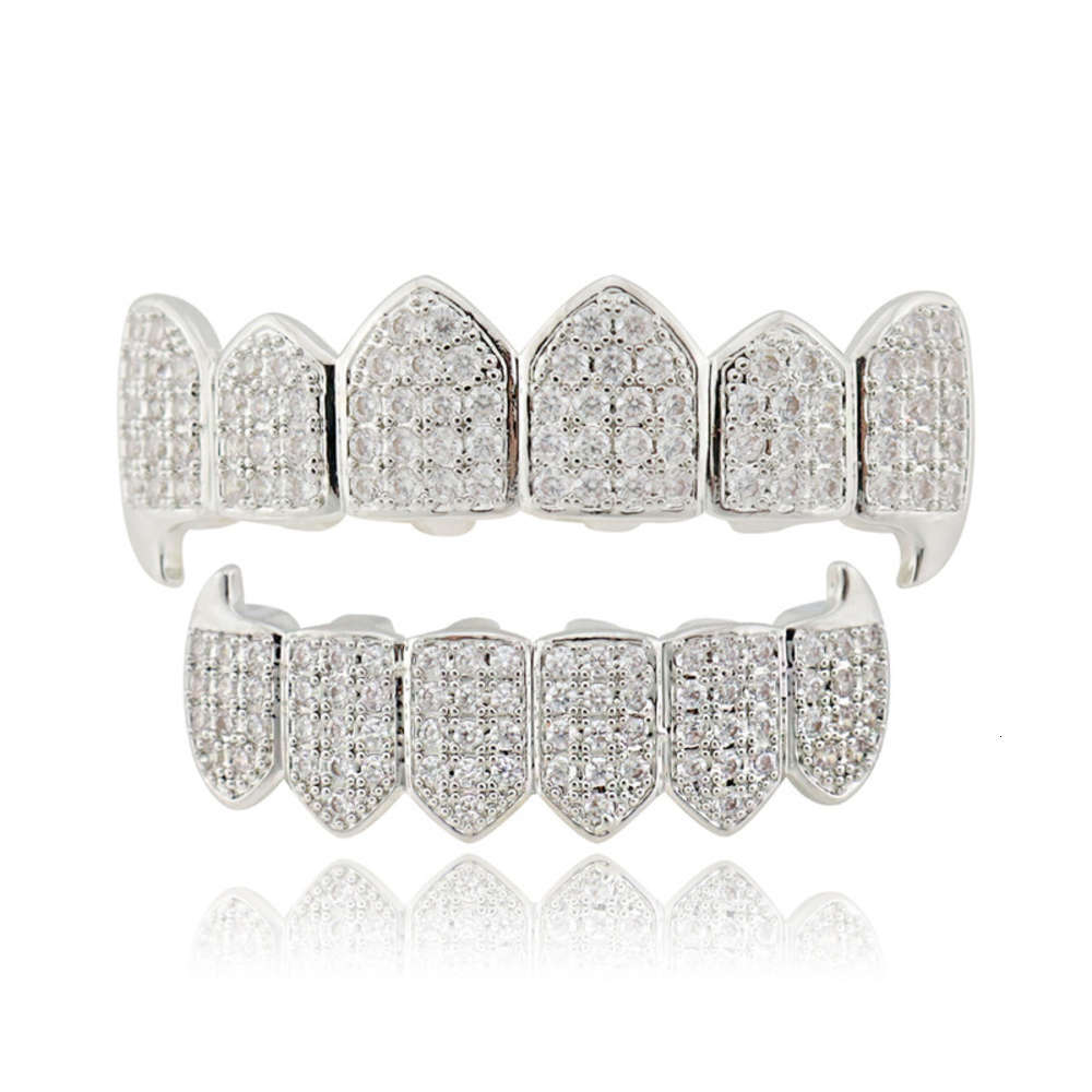 Hip hop braces cusp copper micro inlaid gold decorative teeth grill