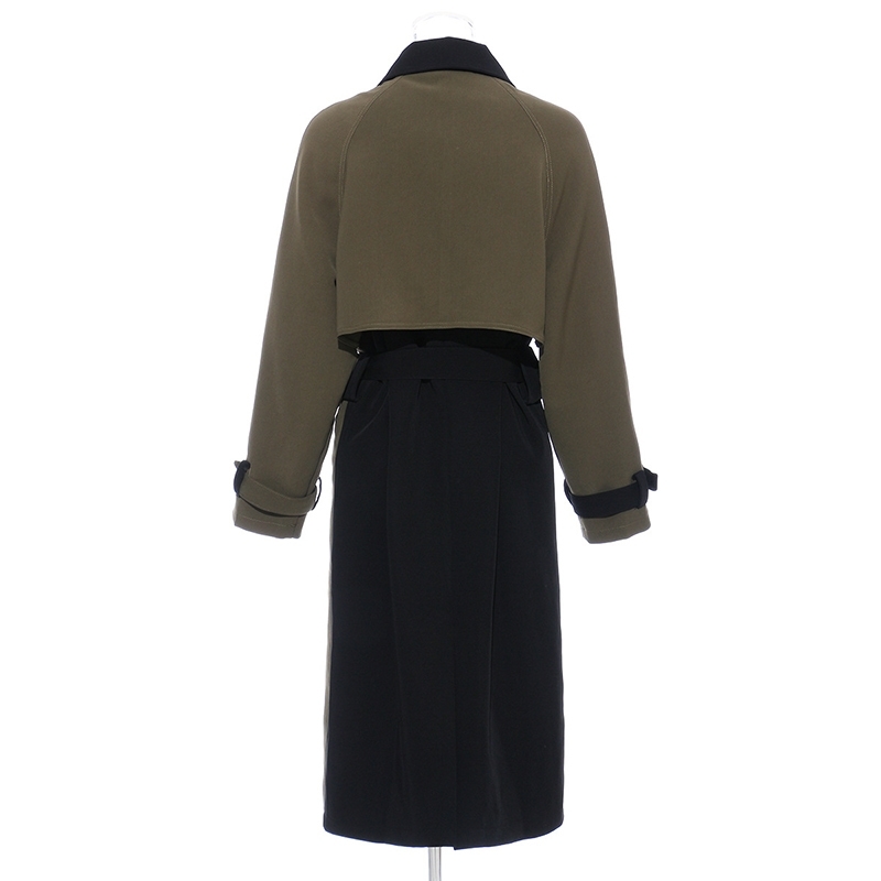 VGH Patchwork Hit Color Lapel Collar Trench Coats For Women Long Sleeve Double Breasted Windbreaker For Women Winter New 210421
