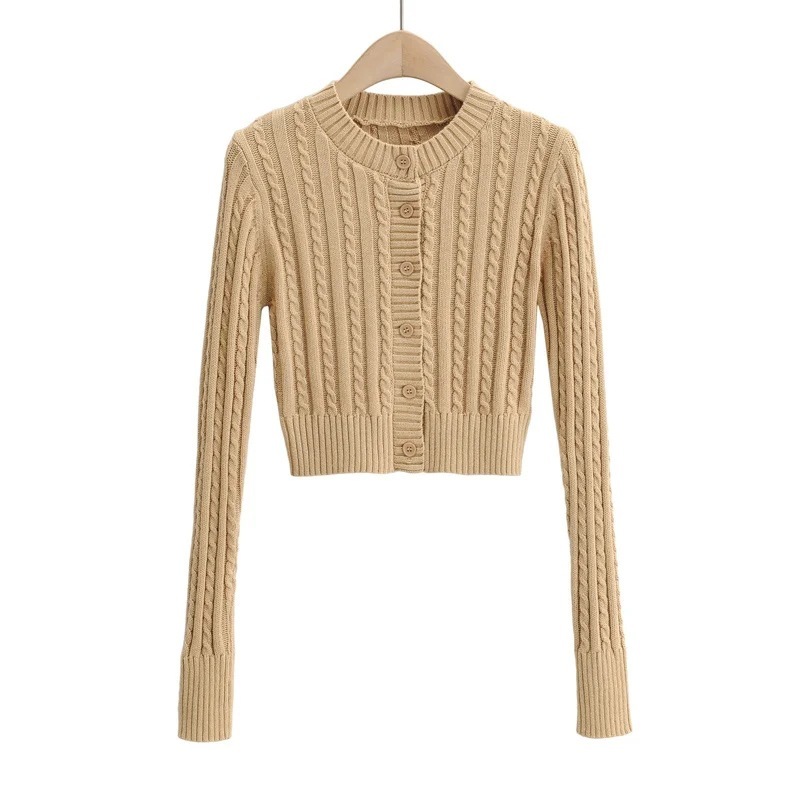 Nomikuma Spring New Twisted Knitted Cardigan Long Sleeve O-neck Slim Short Knitwear Causal Korean Solid Sweater Coat 6E181 210427