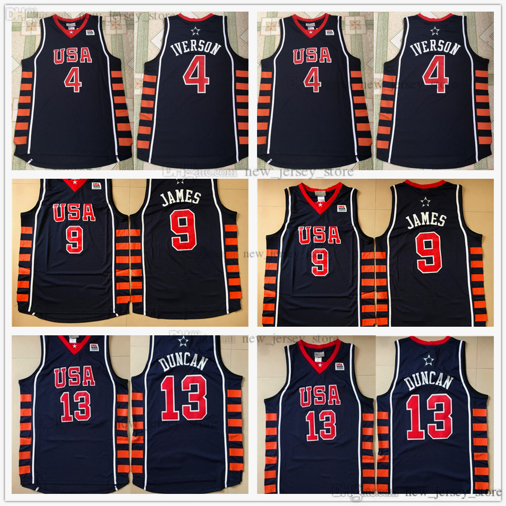 2004 Team Basketball Jerseys Allen 4 Iverson 9 James 13 Duncan Jersey, Custom name number leave message
2004 Team Basketball Jerseys Allen 4 Iverson 9 James 13 Duncan Jersey, Custom name number leave message