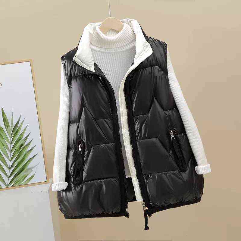 Autumn Winter Vest Solid Colors Casual Waistcoat Stand Collar Ligh Ultra Windproof Outwear Women Puffer Jacket Plus Size 211120