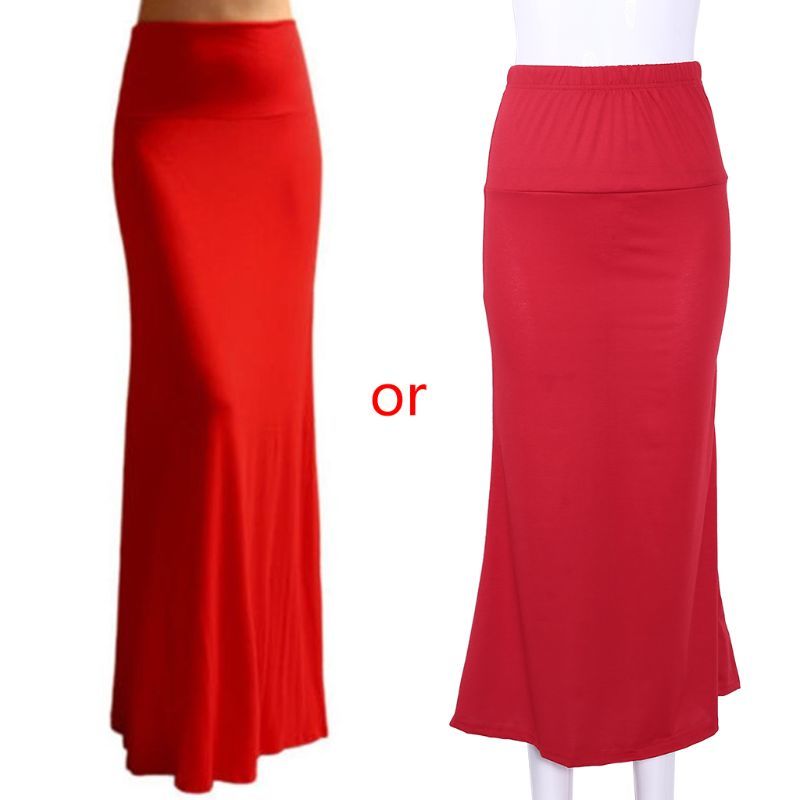 Ladies Women High Waist Flare Fishtail Maxi Long Skirt Solid Color Pleated Package Hip A-Line Pencil Skirt 210408