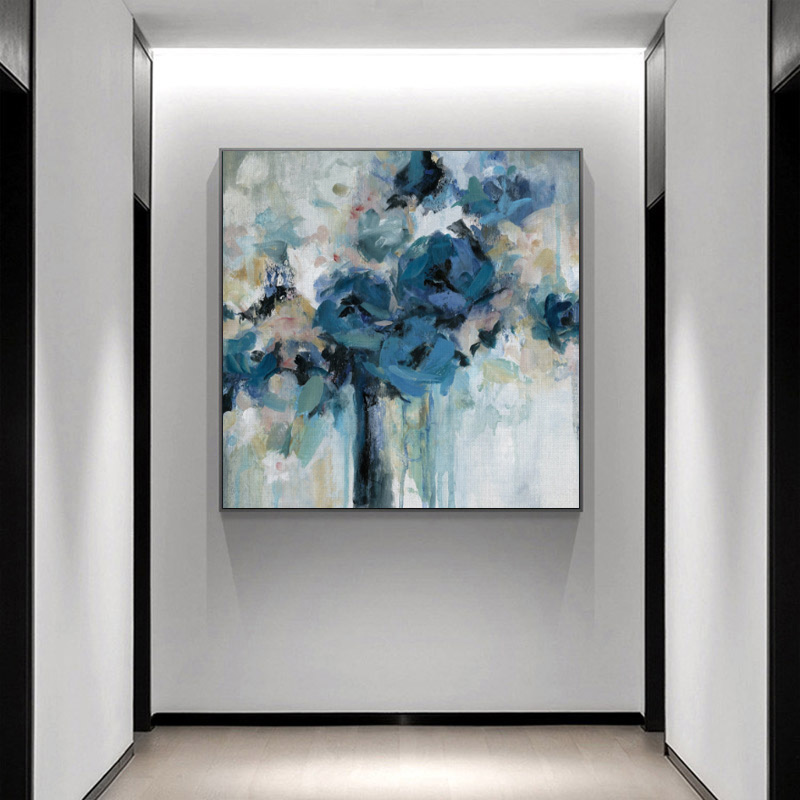Abstract Blue Flower Posters and Prints Oil Painting Printed on Canvas Poster Watercolor Wall Picture for Living Room Home Decor
