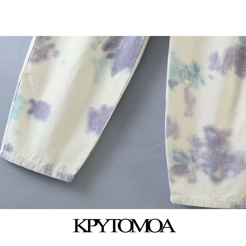 Women Chic Fashion Tie-dye Print Side Pockets Pants High Waist Zipper Fly Female Ankle Trousers Mujer 210420