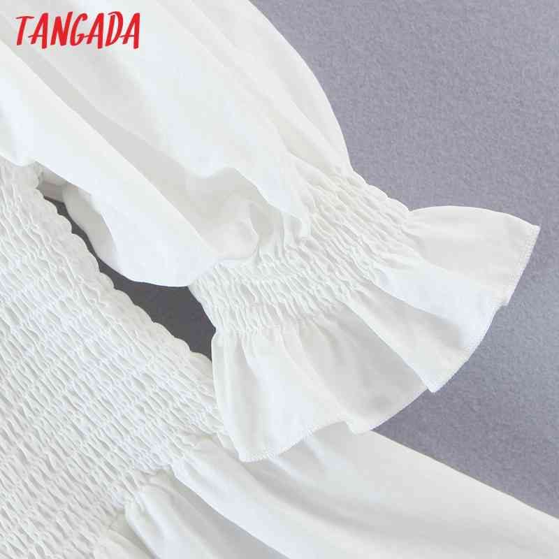 Women Retro White Ruffles Shirt Summer Blouse Puff Sleeve Chic Female Short Tops 8M7 210416