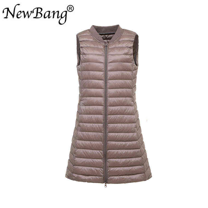 Bang Baseball Collar Women's Long Vest Ultra Light Down Vests Female Coat Slim Sleeveless Plus XXXL 211220