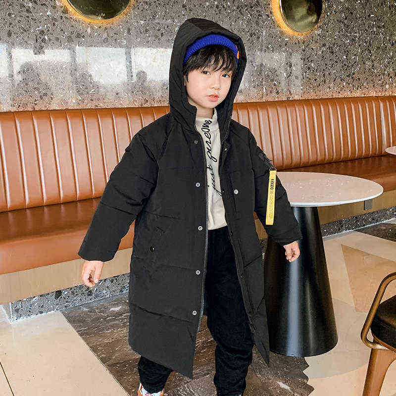Winter Clothes For Teen Boys 5 To 14Years Thicken Warm Kids Long Jacket Black Cotton Parkas Casual Children Snow Coat Outerwears 211111