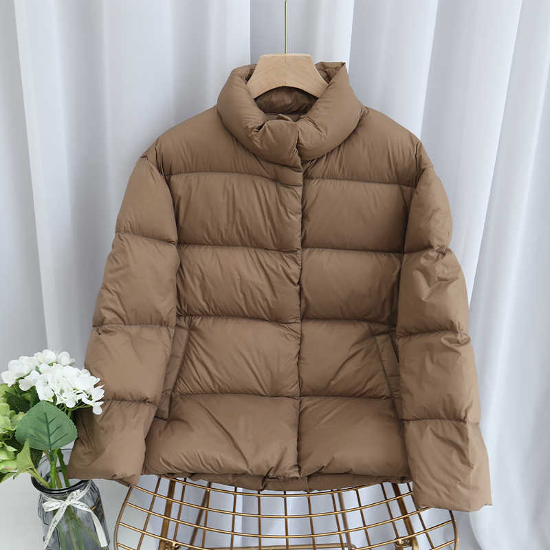 Schinteon Light Down Jacket Stand Collar 90% White Duck Down Coat Casual Loose Winter Outwear High Quality 8 Colors 210819