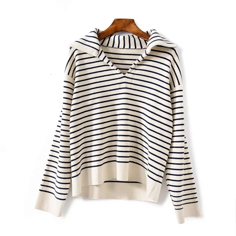 Women's Sweaters Unique striped knitted shirt, long-sleeve jumper with v-neck down, stylish and stripes for men women, C5NI, Beige 
Women's Sweaters Unique striped knitted shirt, long-sleeve jumper with v-neck down, stylish and stripes for men women, C5NI, Beige