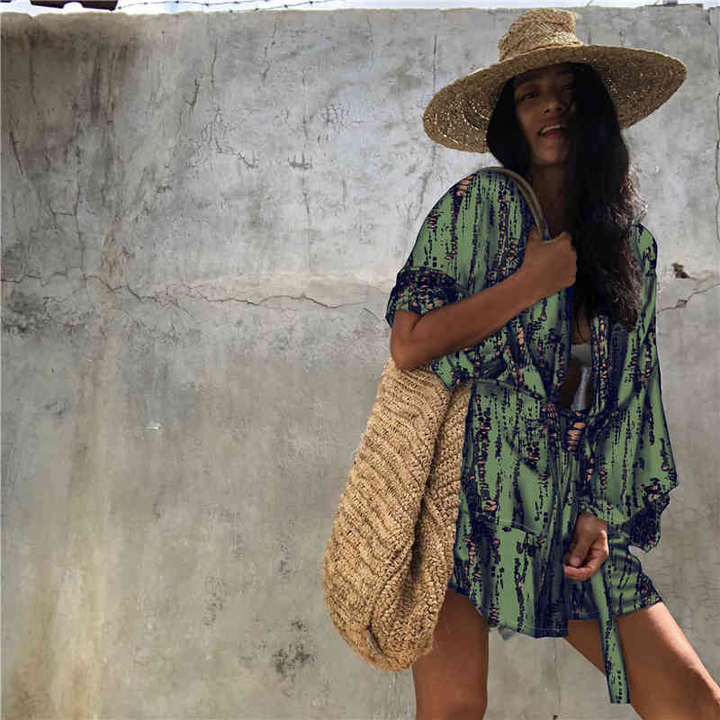 Sexy Bikini Cover-ups Summer Tunic Cusual Beach Dress Elegant Women Plus Size Wear Swim Suit Cover Up A1269 210420