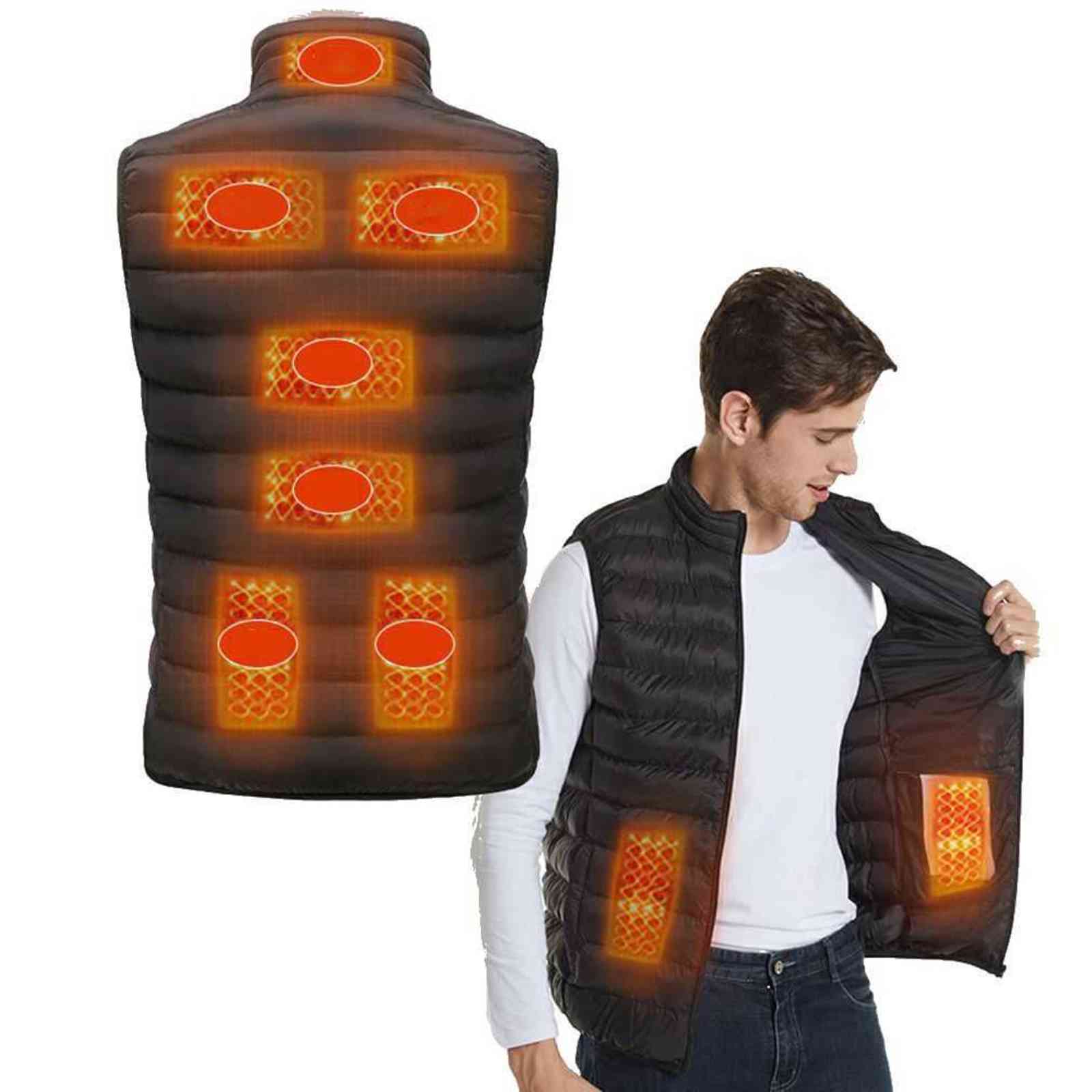 Winter Outdoor Men Electric Heated Jacket USB Heating Vest Winter Thermal Clothes Feather Camping Hiking Warm Hunting Jacket 211119