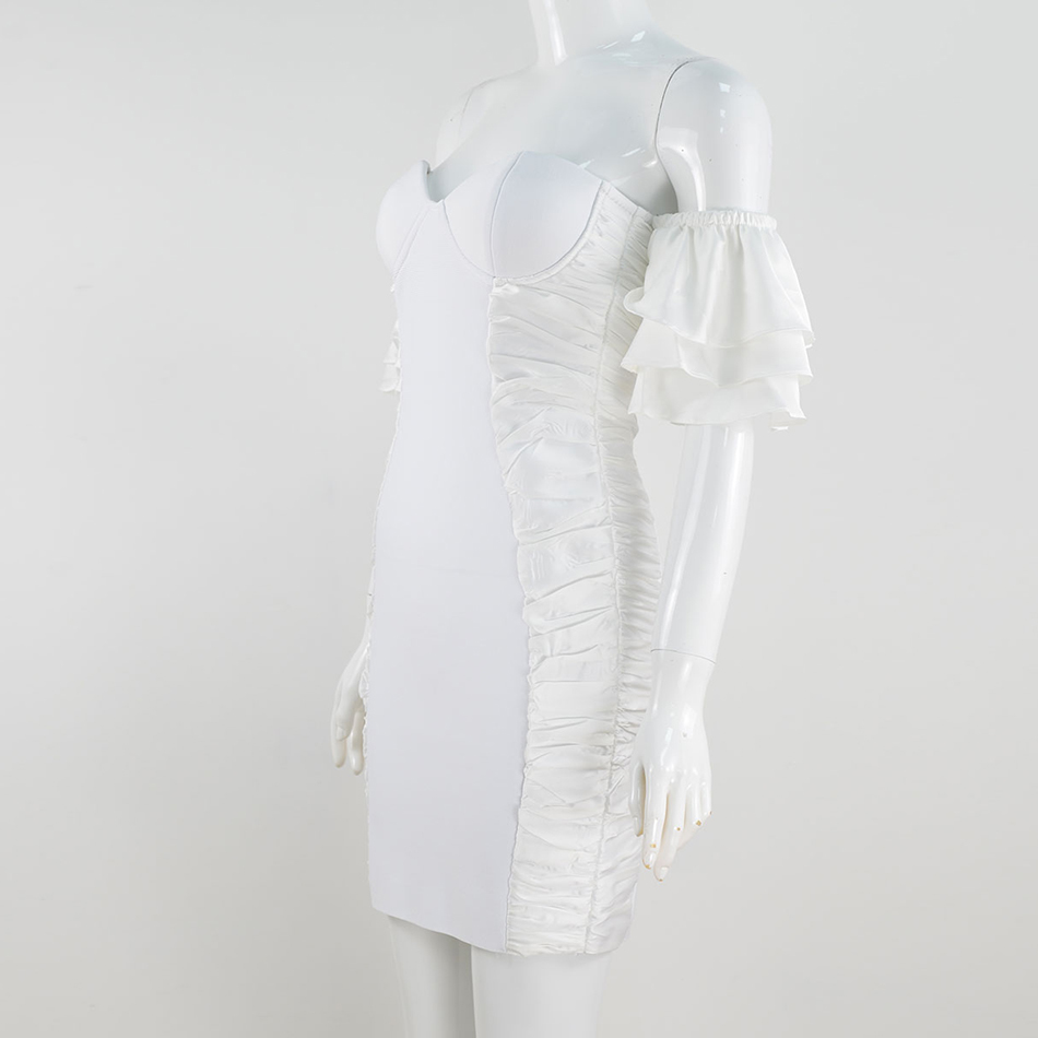 Ruffle Bodycon Party Evening Dress Ladies Draping Sexy Bandage Mini Summer Vestidos 210525