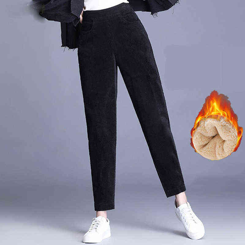 Plush Thick Casual Pant's Corduroy Warm Autumn And Winter High Waist Harem Trouser 211124Z