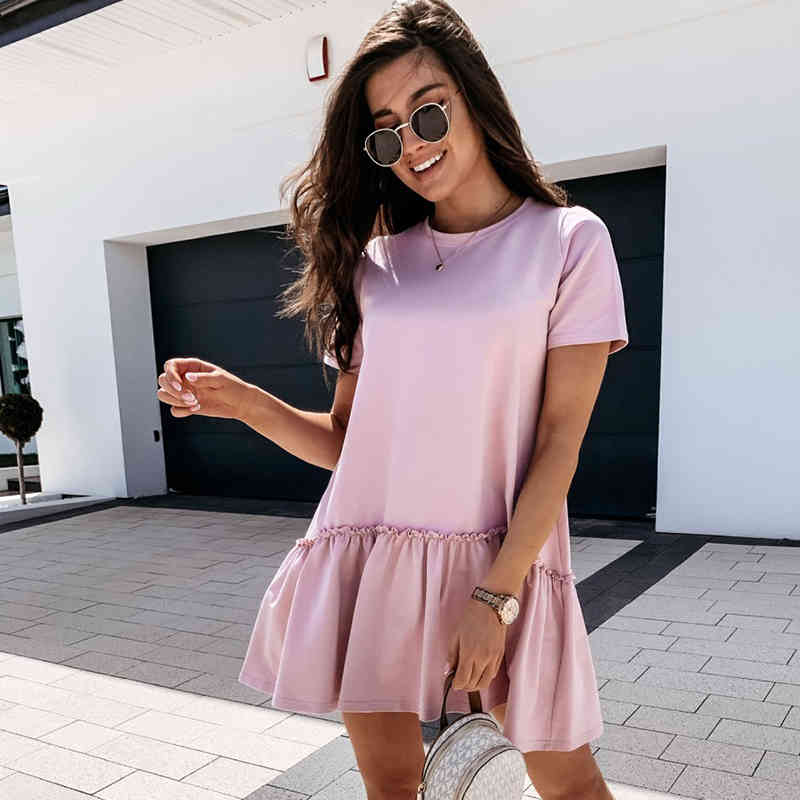 Foridol casual summer autumn dress plus size white loose short dress female purple big size dress vestidos 210415