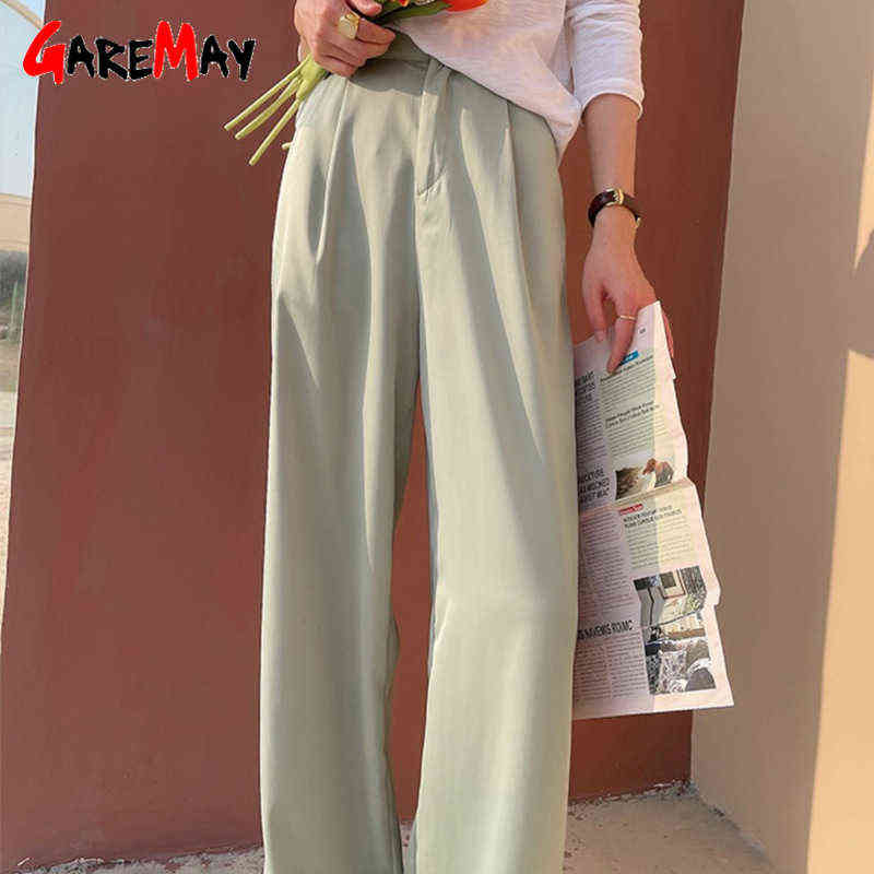 Summer Autumn Women's Pants Loose Classic Black Straight High Waist Casual Korean Silk Satin Wide Leg Trousers for Women 211115