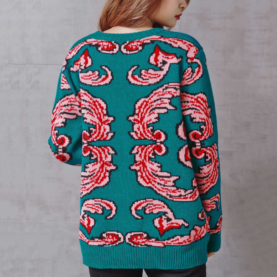 Women Vintage Warm Thicken Sweaters UFO Clouds Jacquard Pullovers Winter Autumn Knitted Retro Loose Tops Blusas C-012 210918