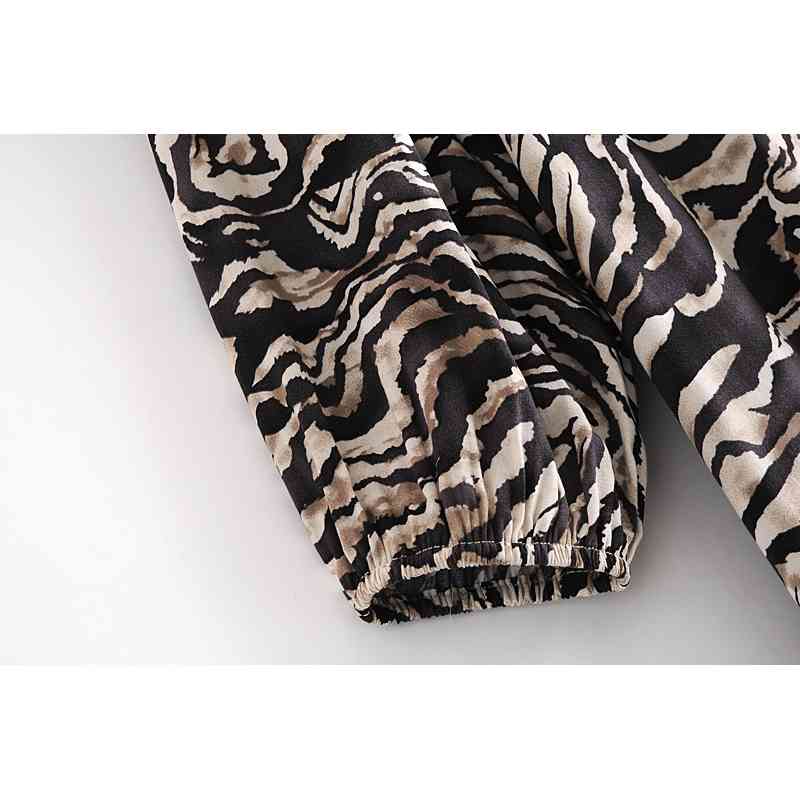 Bohemia Bandage Lacing up Collar Contrast color Zebra Print Dress BOHO Woman Long Sleeve Maxi Holiday Dresses Beach 210429
