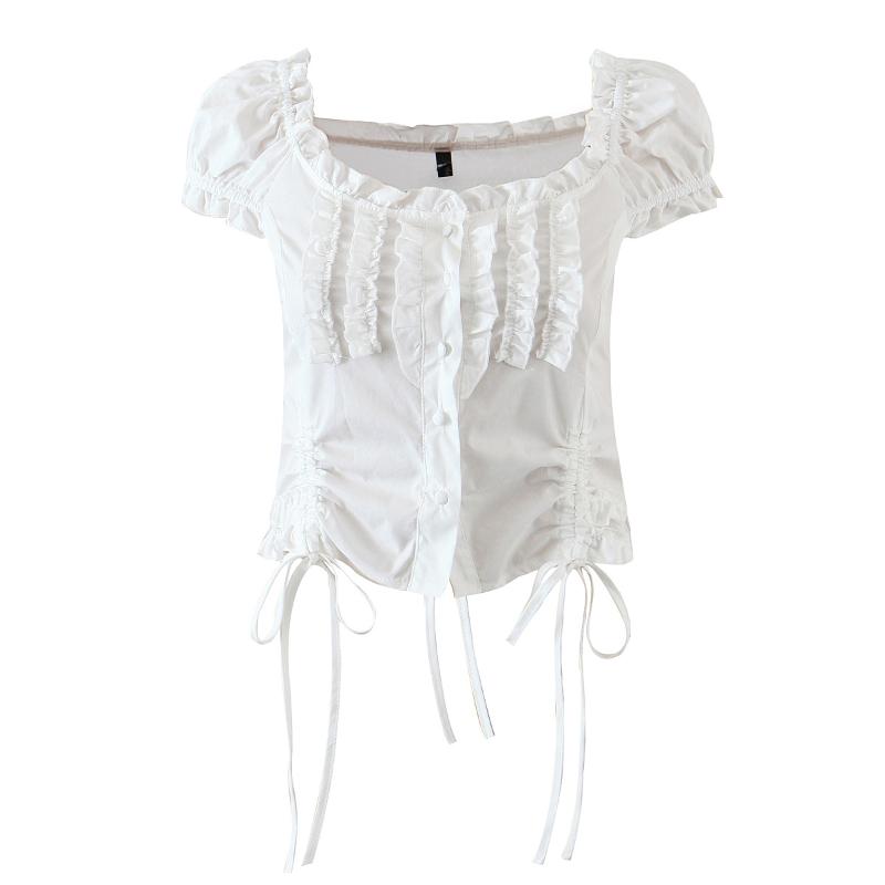 Women's Blouses & Shirts JC`KILIG The Summer 2021 Slimming And French White Short Sleeve Drawstring Shorts Shirt With Wooden Ear Edge L9614
Women's Blouses & Shirts JC`KILIG The Summer 2021 Slimming And French White Short Sleeve Drawstring Shorts Shirt With Wooden Ear Edge L9614