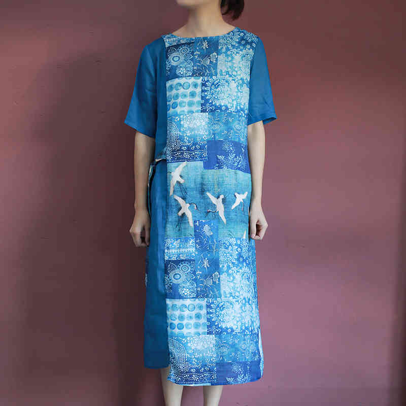 Johnature Women Vintage Bandage Dresses Patchwork Print Floral Robes Blue Summer O-Neck Short Sleeve Female Loose Dress 210521
Johnature Women Vintage Bandage Dresses Patchwork Print Floral Robes Blue Summer O-Neck Short Sleeve Female Loose Dress 210521