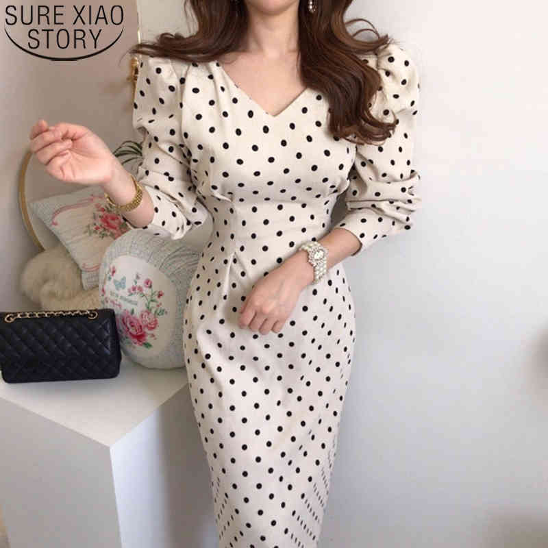 French Style Spring Autumn Women Polka Dot Print Casual Fashion Corduroy Dresses Eleagnt Laceup Slim Party Dress 12091 210417