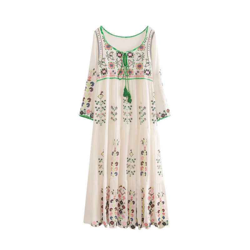 VANOVICH Summer and Spring Bohemian Dress Women Fashion Casual Embroidery Pluz Size Long Sleeve Clothing 210615