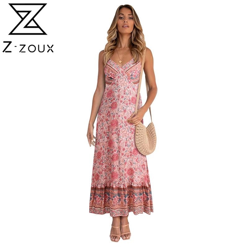 Women Dress Printed Bohemia Sexy Long Print Maxi es V Neck Sleeveless Backless Spaghetti Strap Beach es 210513