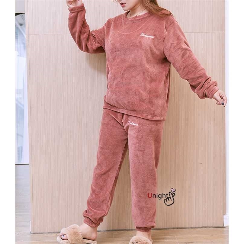 5XL 6XL Big Size Outfit Flannal Warm Pajamas Set for Female Ladies' Pyjamas Woman Sleep Suit Winter Home Clothes Loungwear 211106, Blue