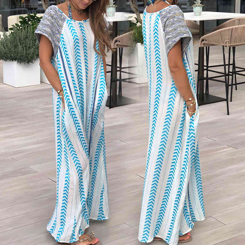 Women Dress Color Matching Striped Casual Long es Plus Size Summer Fashion Clothes 210513