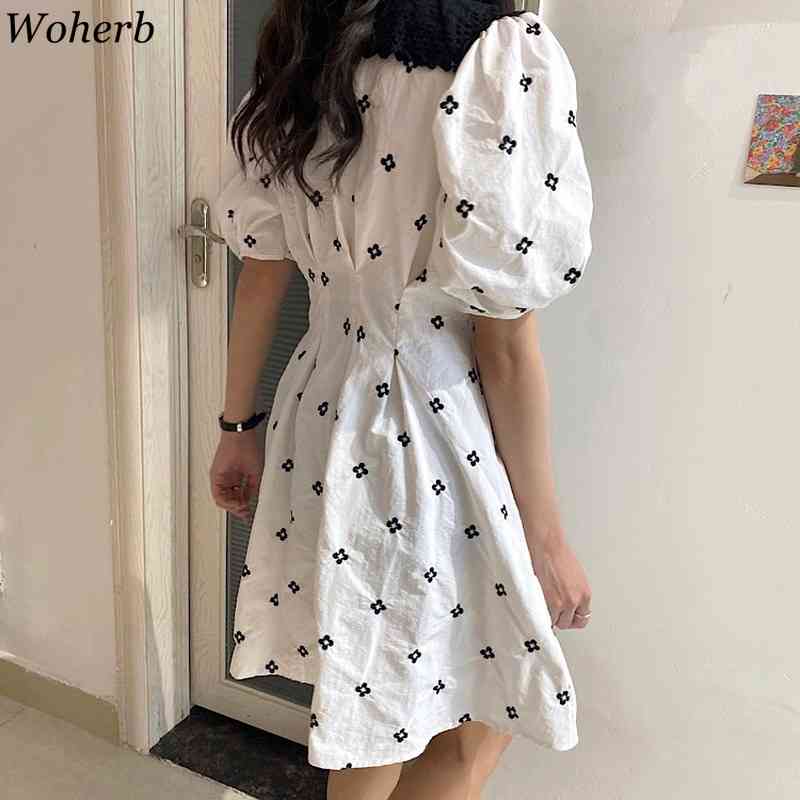 Women Vintage Dress Korean Chic Puff Sleeve Floral Embroidery Cute Dresses Ladies Elegant Party Robe Vestidos Mujer 210519