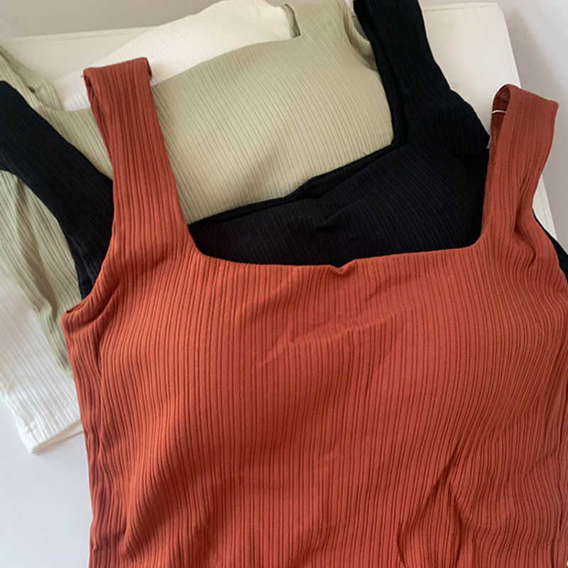 WOMENGAGA Summer Elegant Mature Woman Square Neck Navel Short Tops Korean Female Sexy Vest Tank Bralette Crop Top Tunic G8GY 210603