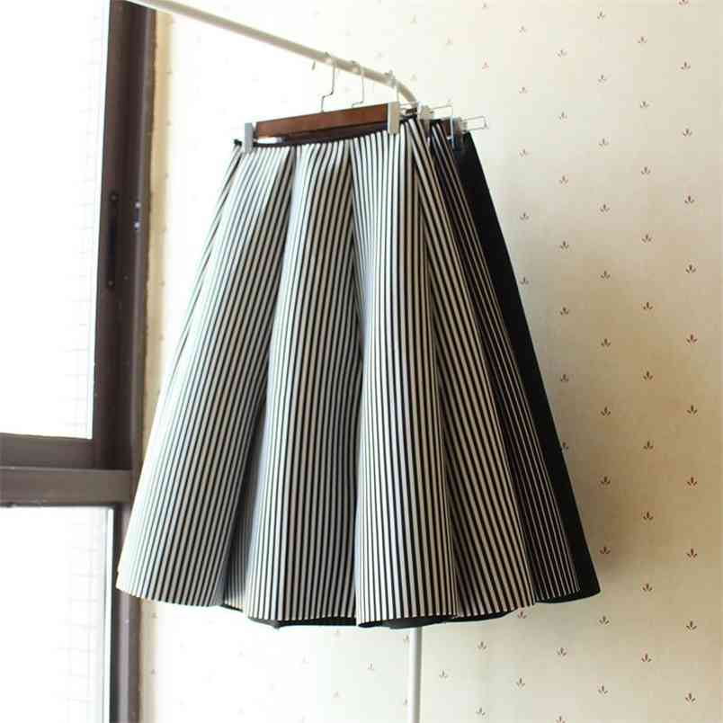 Arrival Spring Autumn Korea Fashion Women High Waist Striped A-line Skirts Quality Space Cotton Casual Long Skirt V198 210512