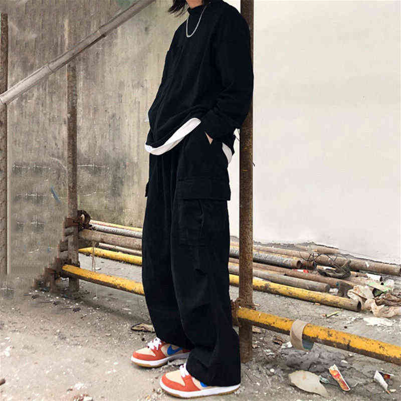 QWEEK Harajuku Streetwear Black Cargo Pants Women Baggy Gothic Hippie Oversize White Wide Leg Trousers For Female Korean Fashion 211115