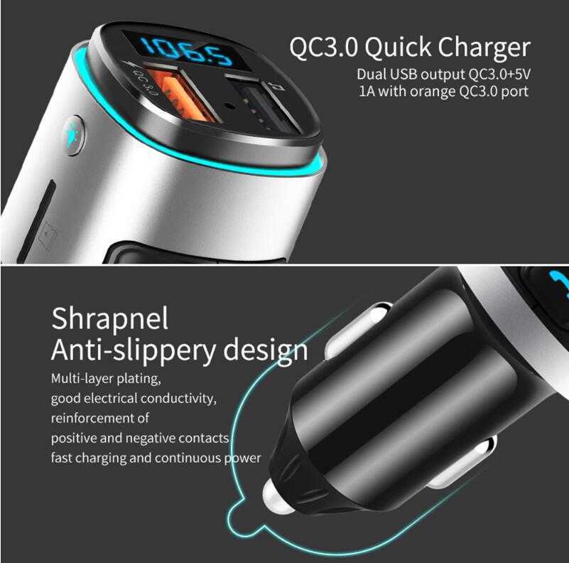 Transmitter Bluetooth Auto Wireless Car Audio Kit Handsfree FM Transfer LCD MP3 Player,Dual USB Port QC3.0 Fast Charging