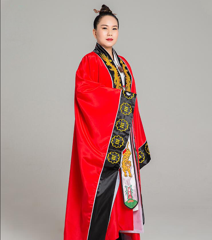 Taoist Red Yellow robe men and women TV Movie Immortal practice clothes dragon Embroidery collar plain face Daoist clothing thin