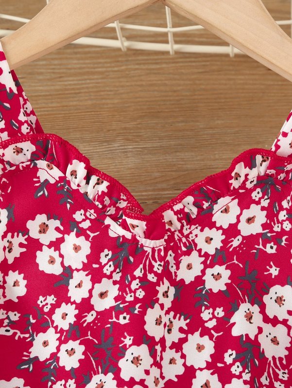 Toddler Girls Ditsy Floral Layered Hem Cami Dress With Headband SHE