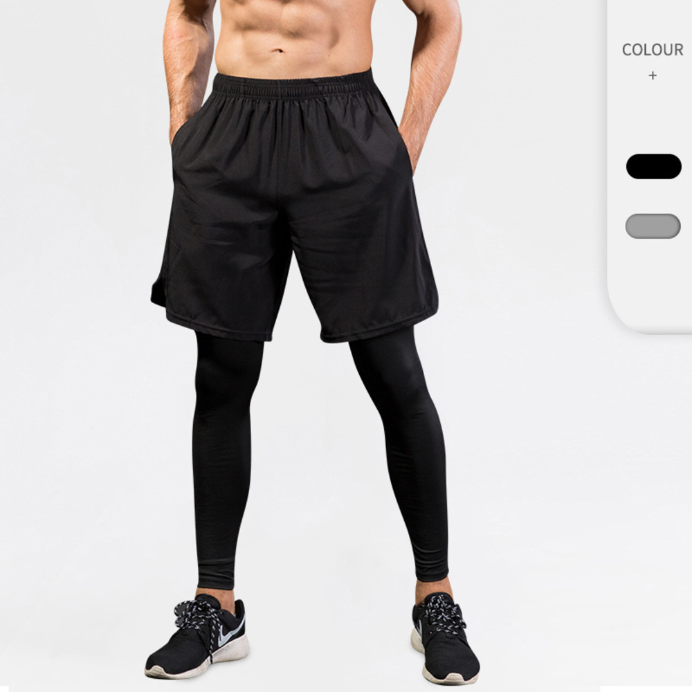 Men's tights fake two-piece fitness sports running training leisure elastic quick drying pants 7010, Black
Men's tights fake two-piece fitness sports running training leisure elastic quick drying pants 7010, Black