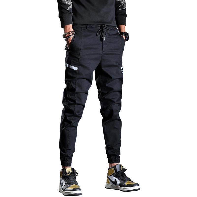 Casual Pencil Pants Men 2021 Fashion Letter Printed Trousers Korean Streetwear Black Drawstring Joggers Men's