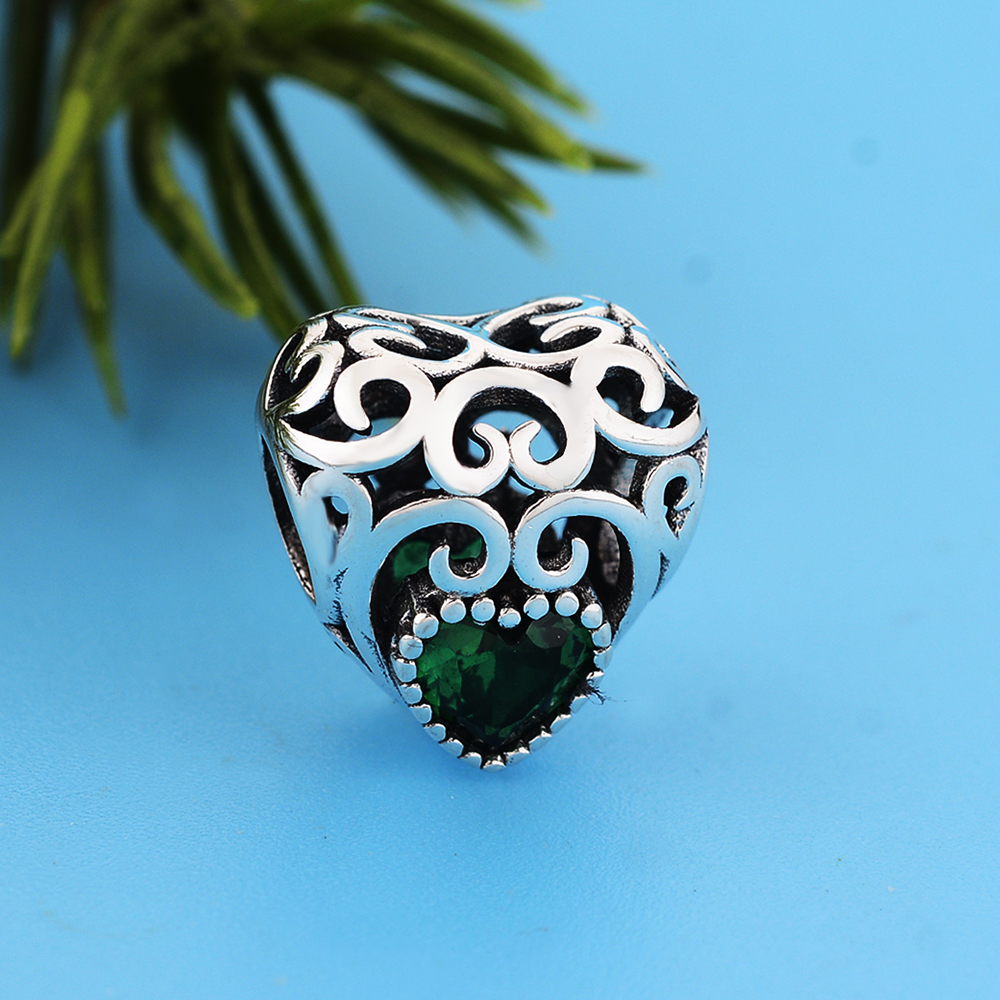 Fit Original Pandora Charm Bracelet Authentic 925 Silver Openwork Green Clear Birth Stone May April Bead For Making Women Berloque DIY