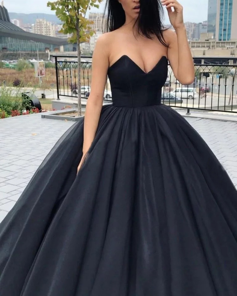 Black Ball Gown Long Prom Dresses Sexy Strapless Backless Evening Dress Party For Women 2021 Chiffon Vestido De Festa