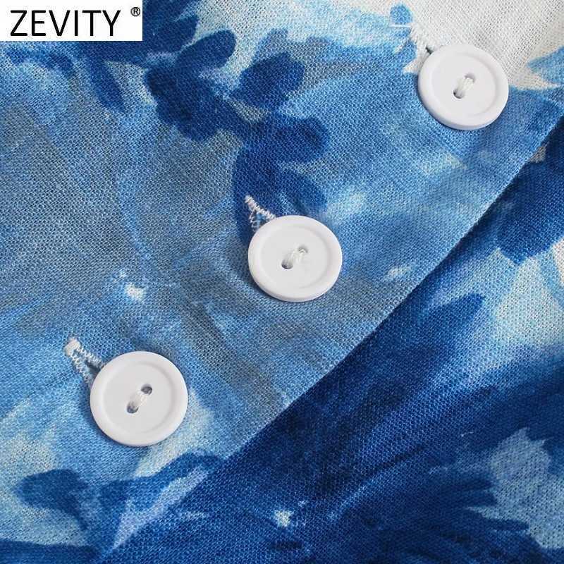 Zevity Women Fashion Knotted V Neck Floral Print Calf Length Jumpsuits Chic Lady Short Sleeve Elastic Waist Casual Rompers P1130 210603