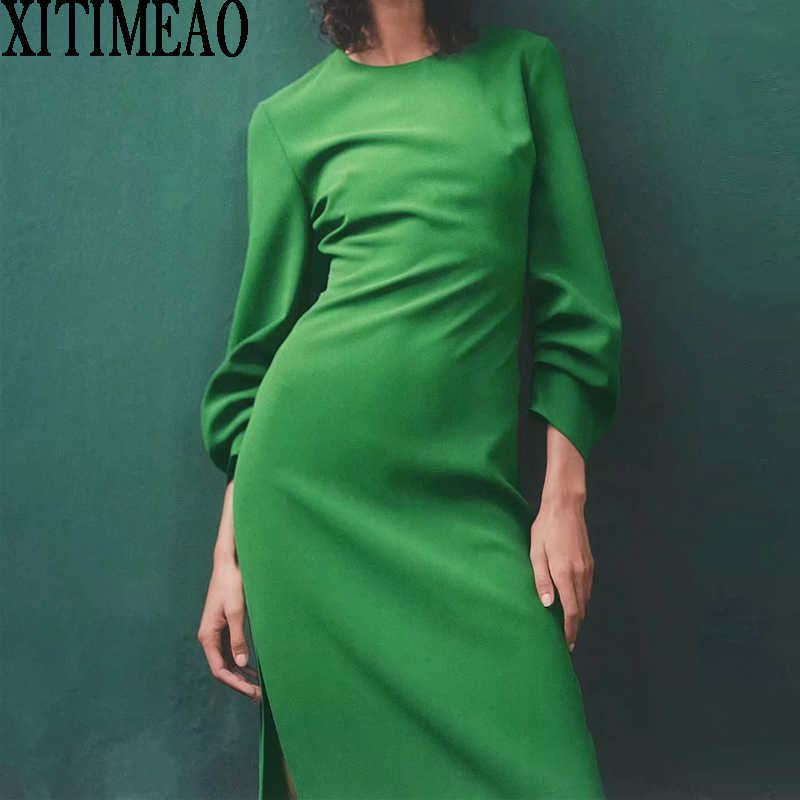 ZA Women Dresses Spring Autumn Vintage Casual Long Sleeve Simple Slim Dress Leisure Vacation Skirt Xitimeao 210604, Green
ZA Women Dresses Spring Autumn Vintage Casual Long Sleeve Simple Slim Dress Leisure Vacation Skirt Xitimeao 210604, Green
