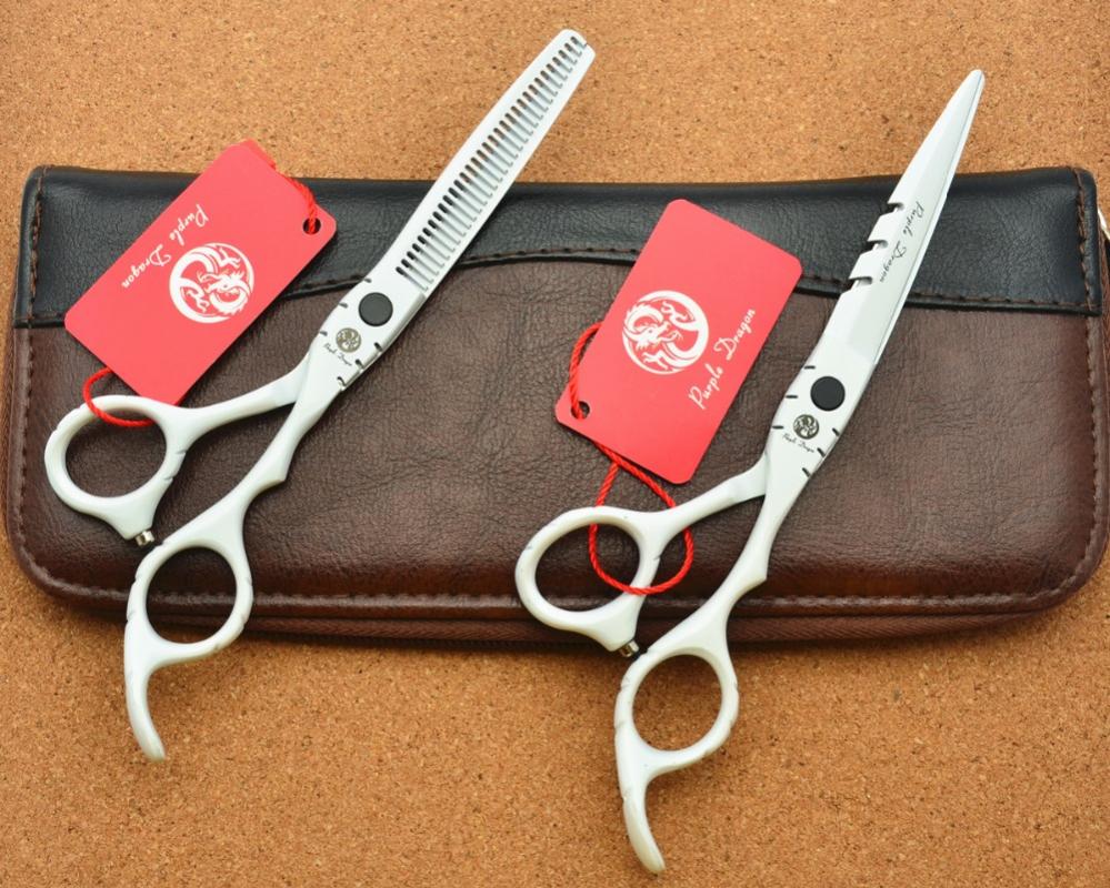 Hair Scissors 6'' Purple Dragon Japan 440C White Hairdressing Cutting Shears Thinning Z1010 Professional Human