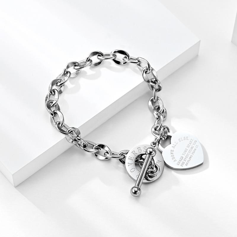 Link, Chain Fashion Bracelets For Women Link Rose Gold Color Heart Lettering Stainless Steel Ladies Gift Pulceras Y Brazaletes Mujer