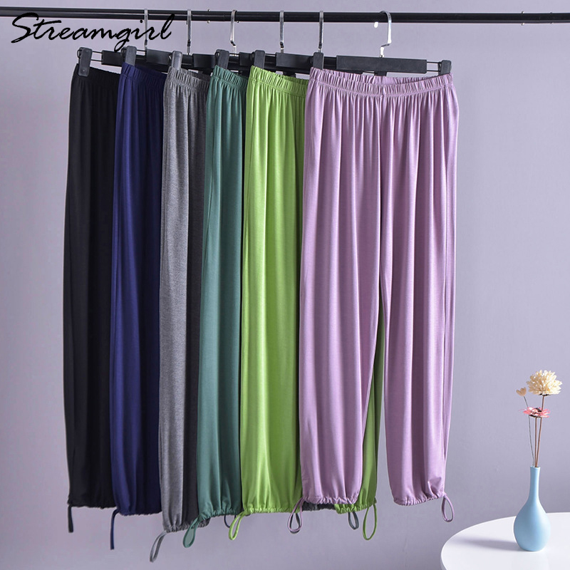 Womens Casual Pants Loose Sweatpants Women Solid Spring Modal Joggers Lace Up Summer Loose Pants Women Trousers High Waisted 210421