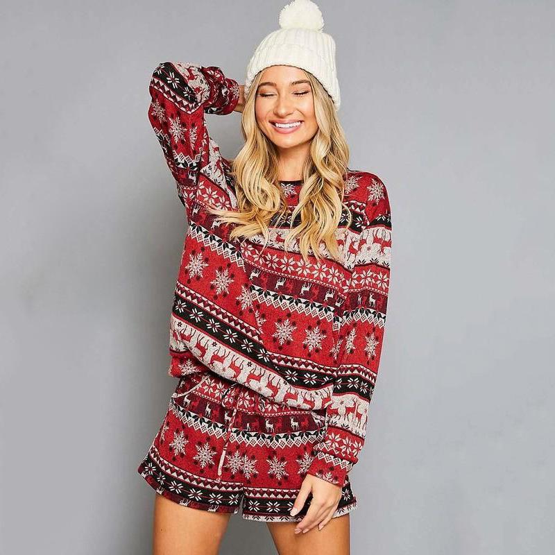 Women's Tracksuits 2021 Christmas Suit Printed Long Sleeve Sweater Shorts Loose Home Furnishing 2 Piece Set O-Neck Pullover, Gray
Women's Tracksuits 2021 Christmas Suit Printed Long Sleeve Sweater Shorts Loose Home Furnishing 2 Piece Set O-Neck Pullover, Gray