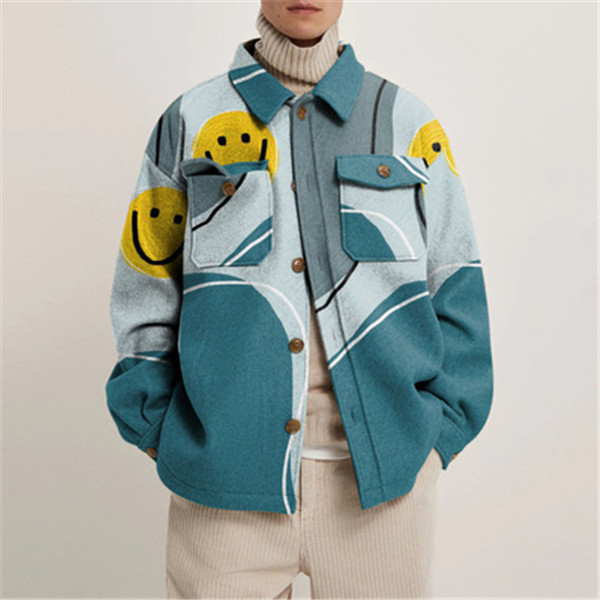Men's jackets printed young and middle-aged mens autumn new fashion short jacket casual street style coat